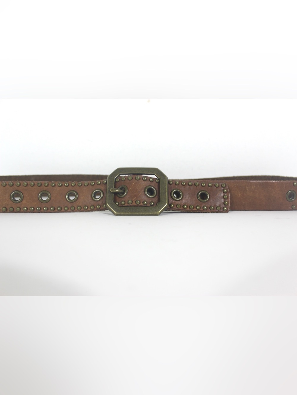 Vintage Brass Studded Tan Leather Belt Brass Buckle 33 34 35 36 37 38 39